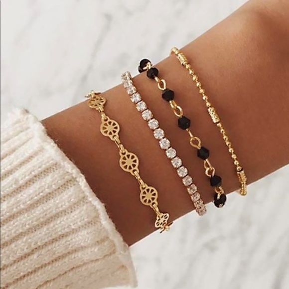 WILA Jewelry - Black & Gold Crystal Bracelet - Set of 4